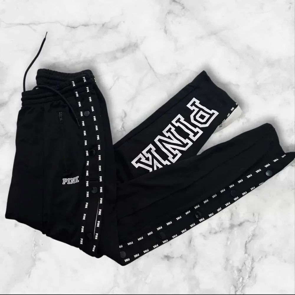 Victoria Secret Pink Black High Waist Snap Pants Size Small